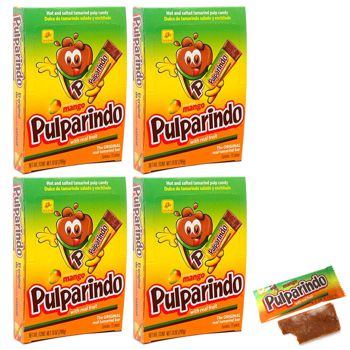 4 Pack Pulparindo Mango Mexican Candy Bar Tamarind Pulp Hot & Salted 80 PCS