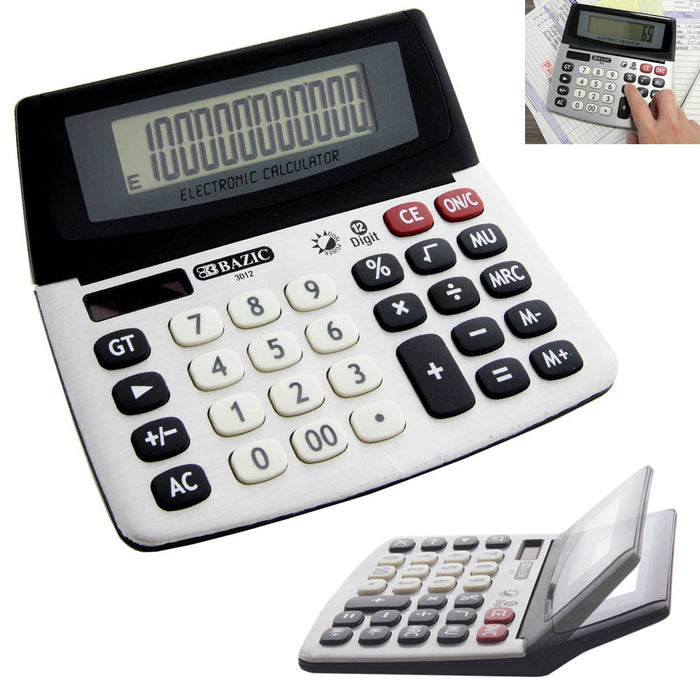 12 Digit Desktop Calculator Big Buttons Dual Power Solar Battery Large Display