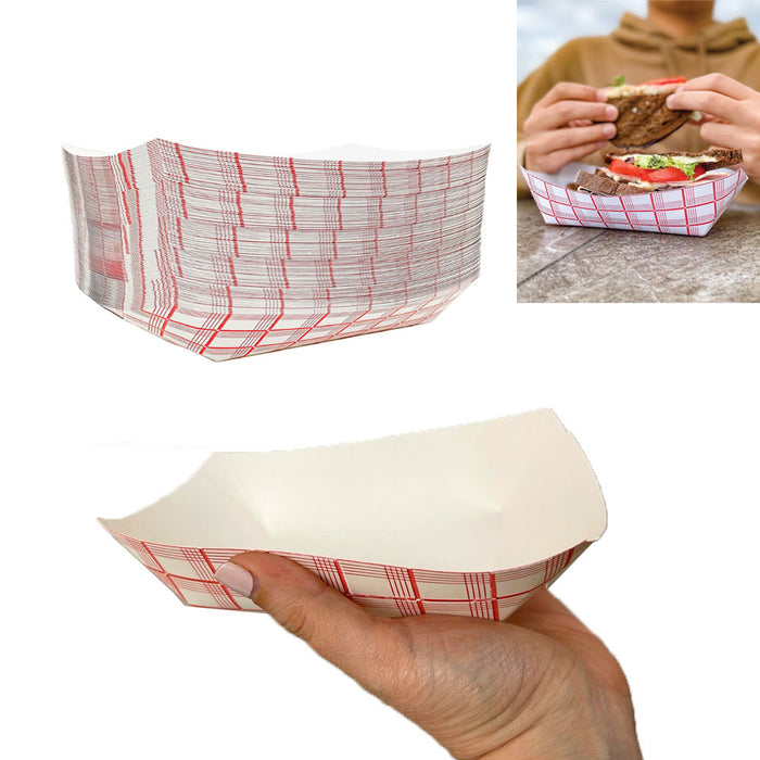 25 Ct Paper Food Tray Disposable Boat Plate Red Checkered Basket Containers