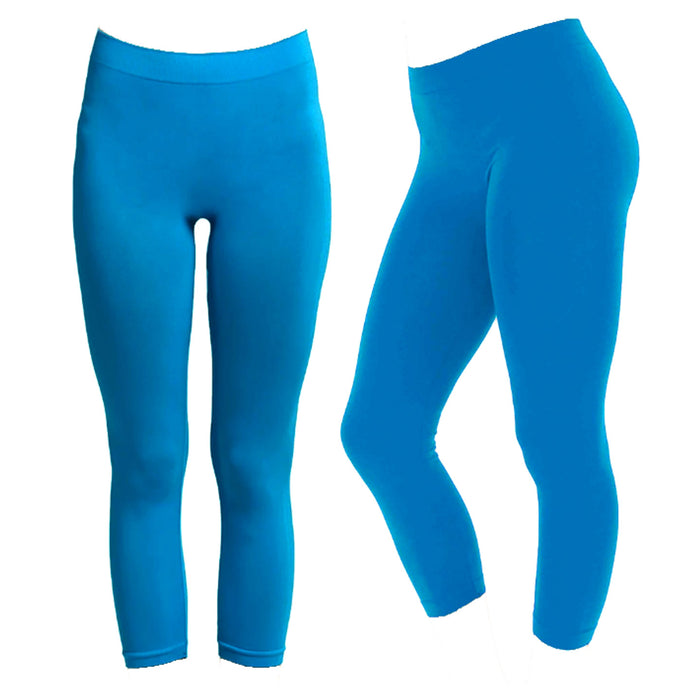 1 Pc Seamless Stretch Capri Legging Spandex Workout Basic Plain Tight Turquoise