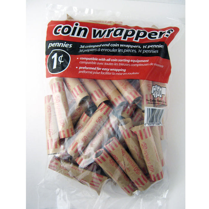 72 Preformed Penny Tubes Paper Coin Wrapper 1 Cent Pennies Roll Counter Shotgun