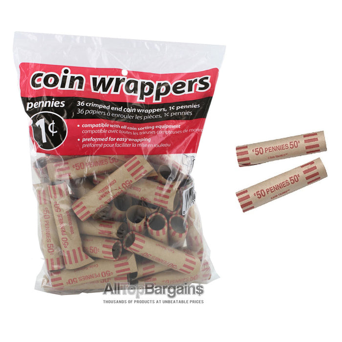 72 Preformed Penny Tubes Paper Coin Wrapper 1 Cent Pennies Roll Counter Shotgun