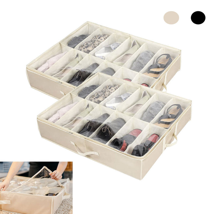 Under Bed Shoe Storage Organizer Closet Box Keep 12 Pairs Shoes Fabric Container