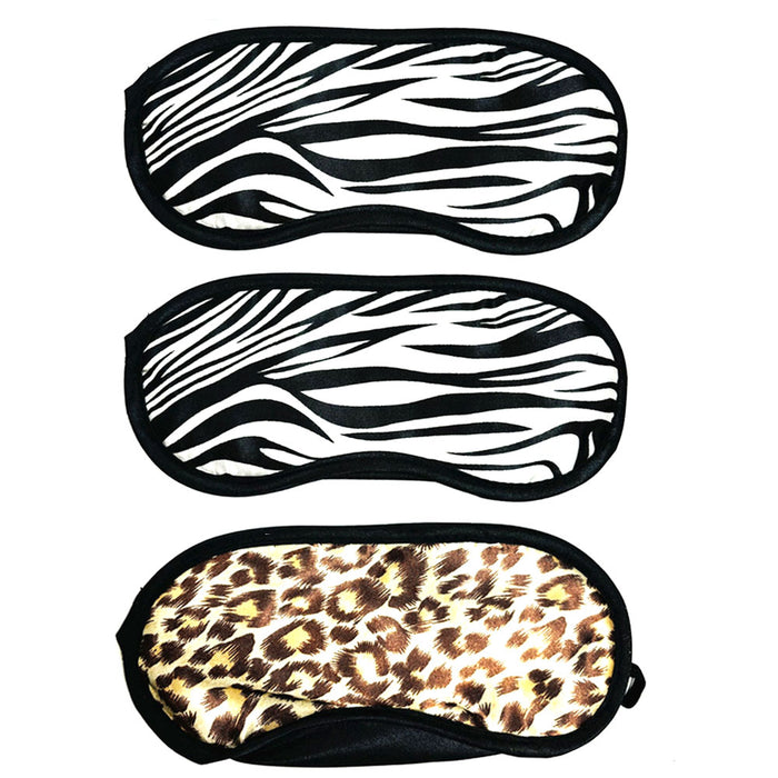 3 PC  Luxury Animal Print Sleeping Eye Mask Blindfold Shade Travel Sleep Aid Cover Rest Nap