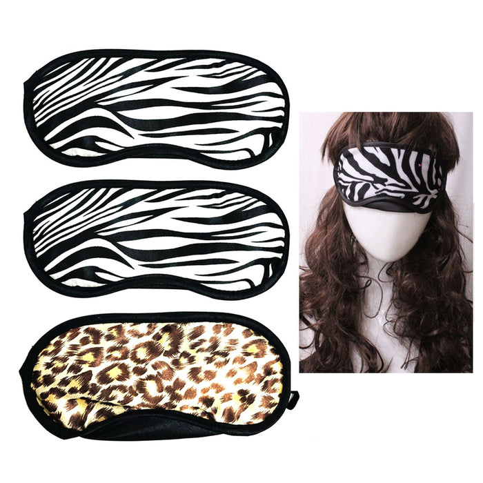 3 PC  Luxury Animal Print Sleeping Eye Mask Blindfold Shade Travel Sleep Aid Cover Rest Nap