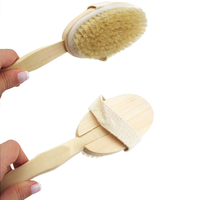 2 Back Body Shower Bath Brush Soft Natural Bristles Wood Long Handle Removable