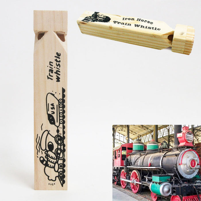 Iron Wooden Train Engine Whistle 7 Choo Choo Locomotive Noisemaker Kids Toy NEW