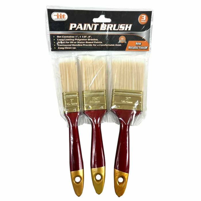 3 PC Paint Brush Set Home Decor Wall Polyester Bristles Multi Use  1" 1-1/2" 2"