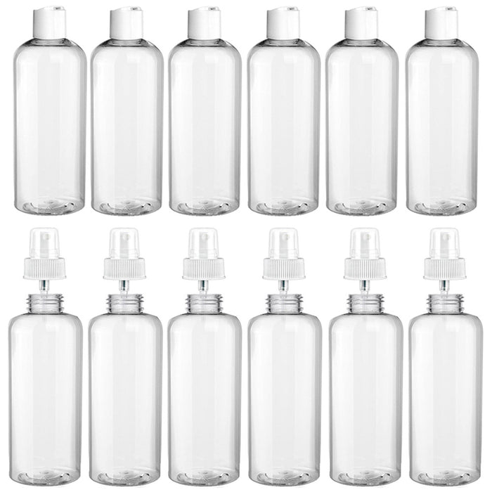 12PC Empty Plastic Clear Bottles 100ml Dispensing Cap Spray Mist Travel Size TSA