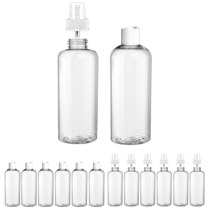 12PC Empty Plastic Clear Bottles 100ml Dispensing Cap Spray Mist Travel Size TSA