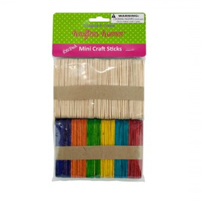 100 Pc Mini Popsicle Sticks Multi Color Natural Wooden 2 1/2" Craft Craft School