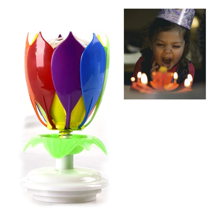 1 X Lotus Flower Musical Birthday Candle Rotating Spin Magic Cake Topper Party