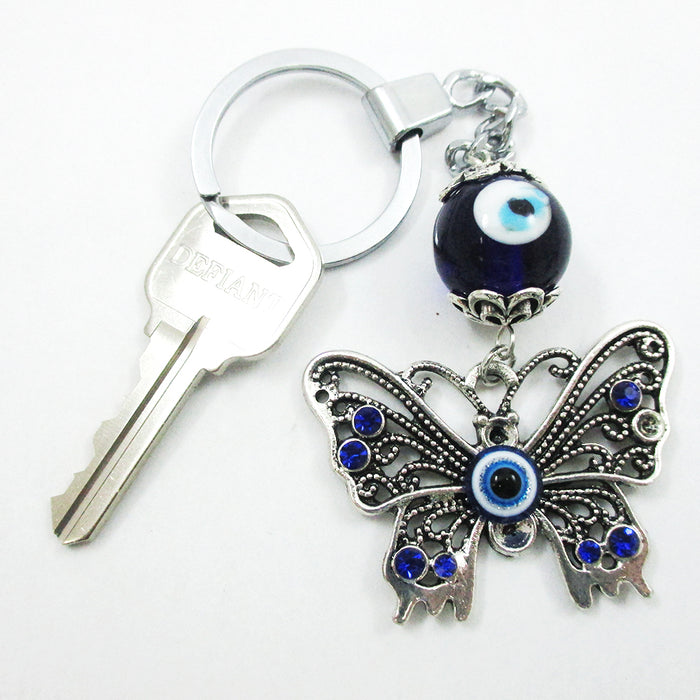 2 Pc Lucky Eye Butterfly Keychains Key Ring Bead Good Blessing Key Chain Amulet