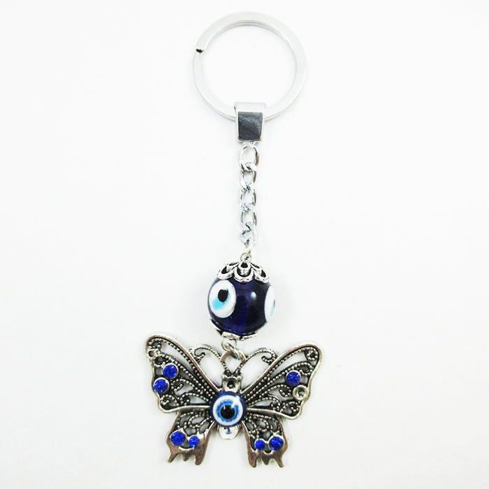 2 Pc Lucky Eye Butterfly Keychains Key Ring Bead Good Blessing Key Chain Amulet