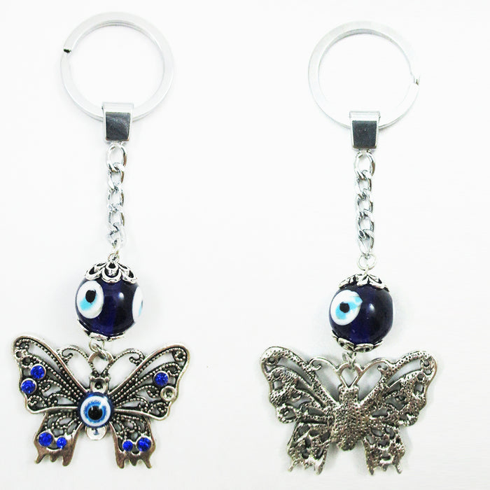 2 Pc Lucky Eye Butterfly Keychains Key Ring Bead Good Blessing Key Chain Amulet