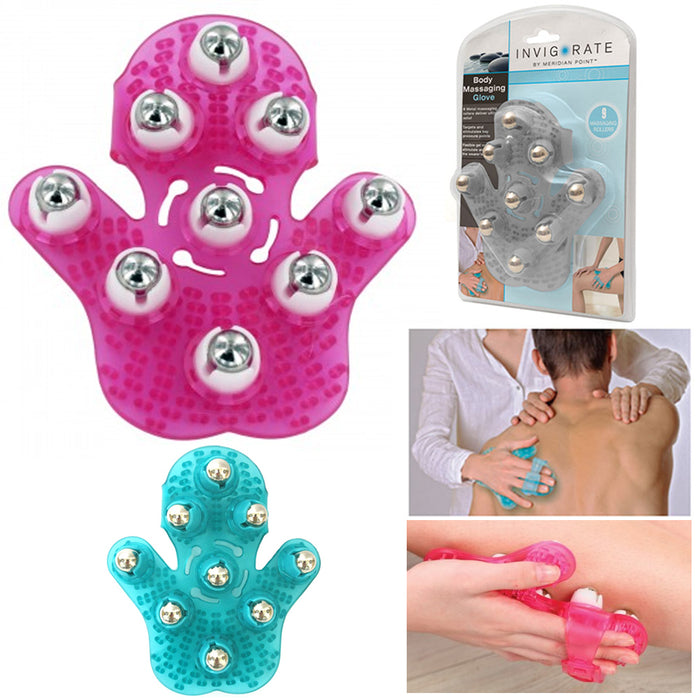 2 Body Massaging Glove 360 Rotatable 9 Metal Roller Hand Held Body Care Stress