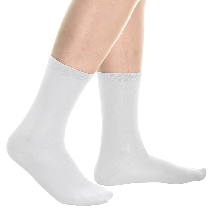 6 Pair White Classic Men's Dress Socks Soft Cotton Casual Crew Mid Calf 10-13