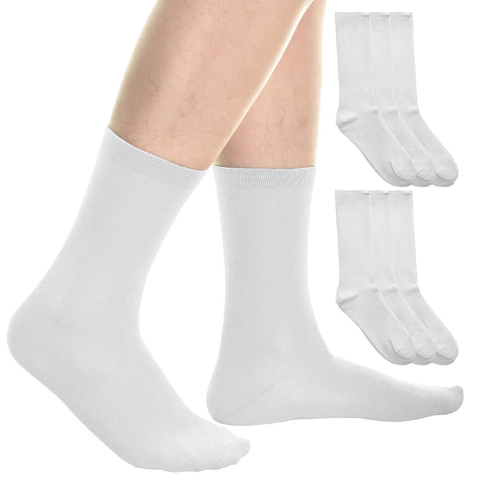 6 Pair White Classic Men's Dress Socks Soft Cotton Casual Crew Mid Calf 10-13