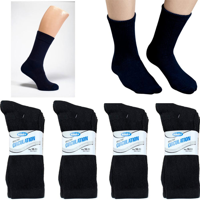 12Pair Diabetic Crew Circulation Socks Health Support Mens Loose Fit 10-13 Black