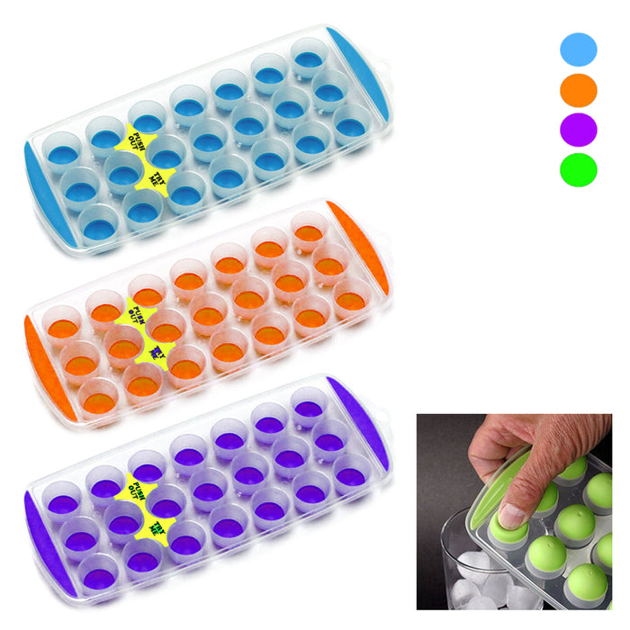 3 Pc Easy Pop Out Ice Cube Trays Makes 21 Round Cubes Mold Drinks Snacks Freezer