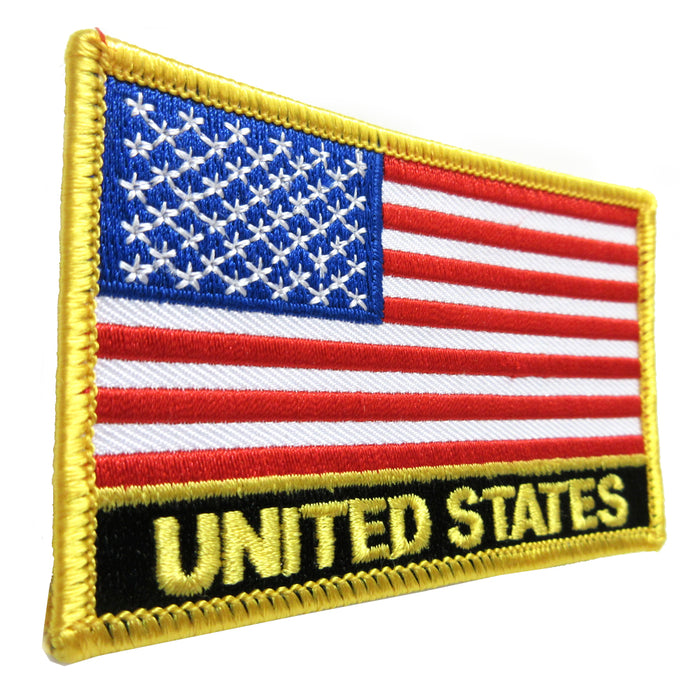 AMERICAN FLAG EMBROIDERED PATCH IRON-ON GOLD BORDER USA US UNITED STATES QUALITY