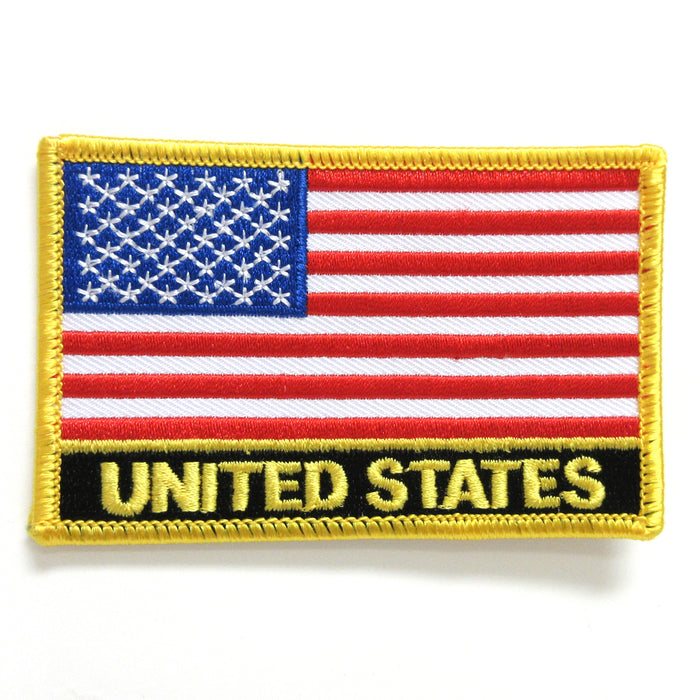 AMERICAN FLAG EMBROIDERED PATCH IRON-ON GOLD BORDER USA US UNITED STATES QUALITY