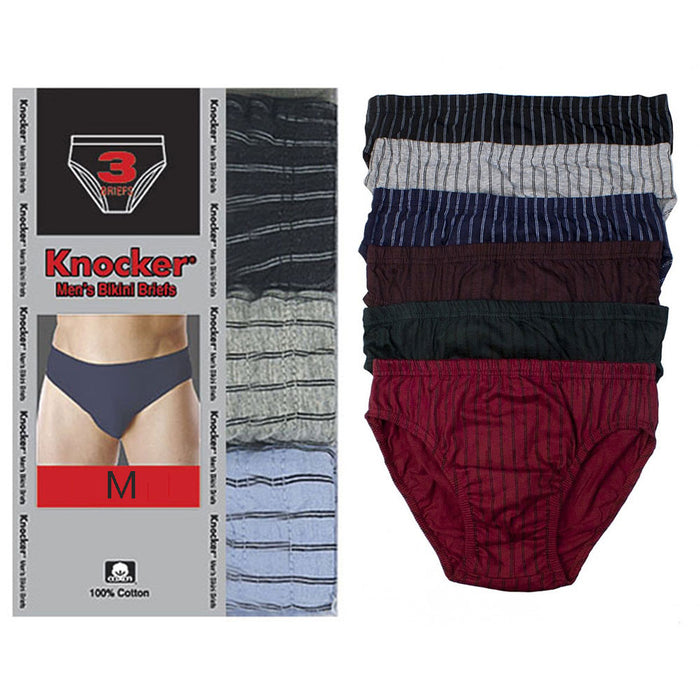 3 Pack Men Bikinis Briefs Underwear 100% Cotton Lined Knocker Size Medium 32-34