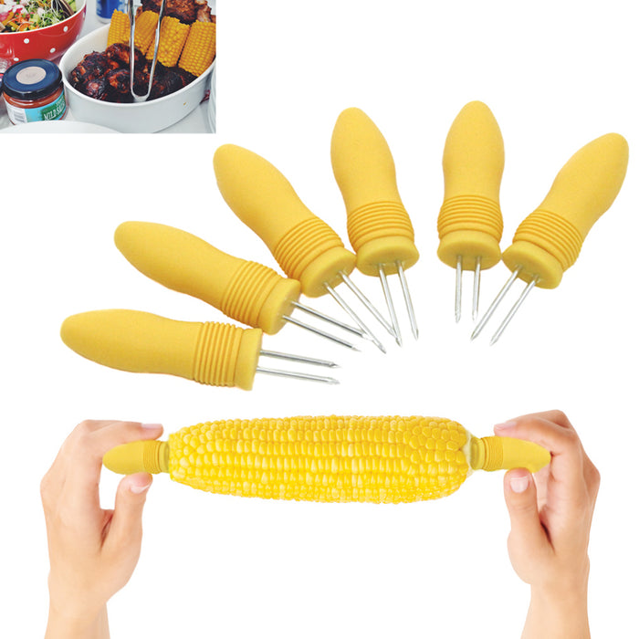 6 Jumbo Corn On The Cob Holders Skewers Stainless Steel Prongs Kitchen BBQ Party