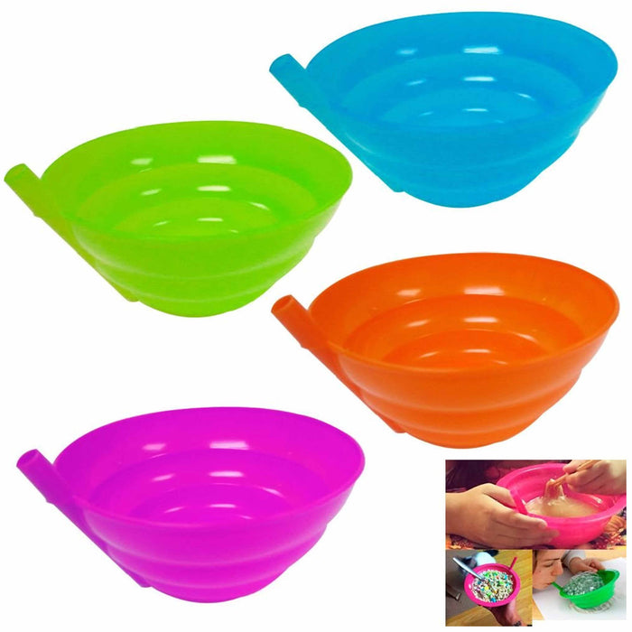 Sip-A-Bowl 14oz 4pk BPA Free Straw Bowls Kids Sip Every Drop Cereal Milk Soup