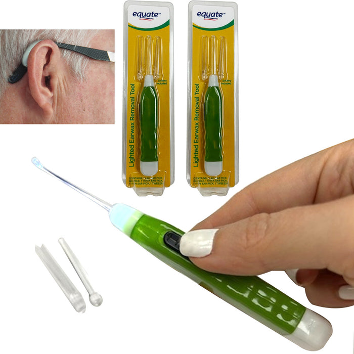 2 Ear Pick Wax Removal Tool Tweezer LED Lights Ear Cleaning Kit Non-Slip Battery