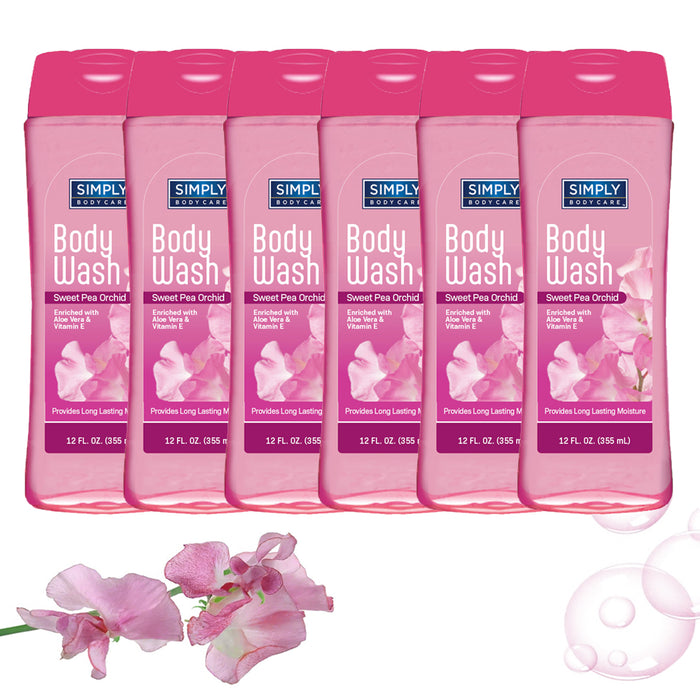 6 Pack Moisturizing Body Wash Sweet Pea Orchid Skin Hydration Cleanser Gel 12 oz