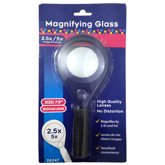 Magnifying Glass Reading Magnifier Handheld 7.9" Lens Jewelry Loupe Loop 2.5x 5x