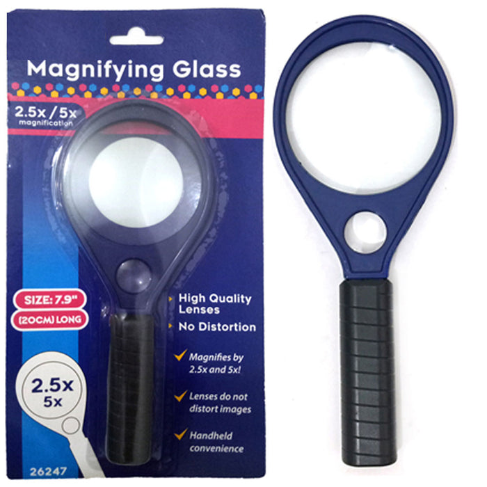 Magnifying Glass Reading Magnifier Handheld 7.9" Lens Jewelry Loupe Loop 2.5x 5x