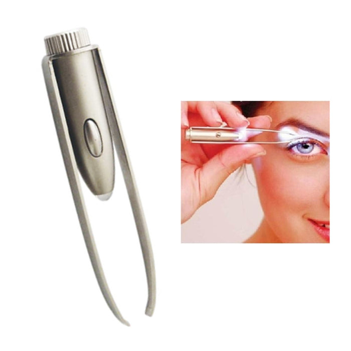 3 Stainless Steel Make Up LED Light Eyelash Eyebrow Hair Removal Lighted Tweezer