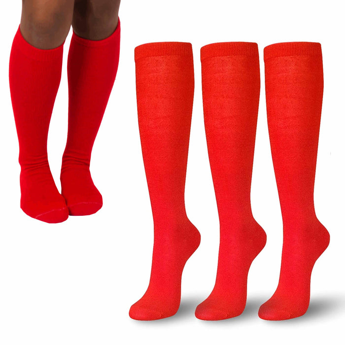 3 Pairs Women Trouser Socks Stretchy Spandex Knee High Comfort Band Red 9-11 XL