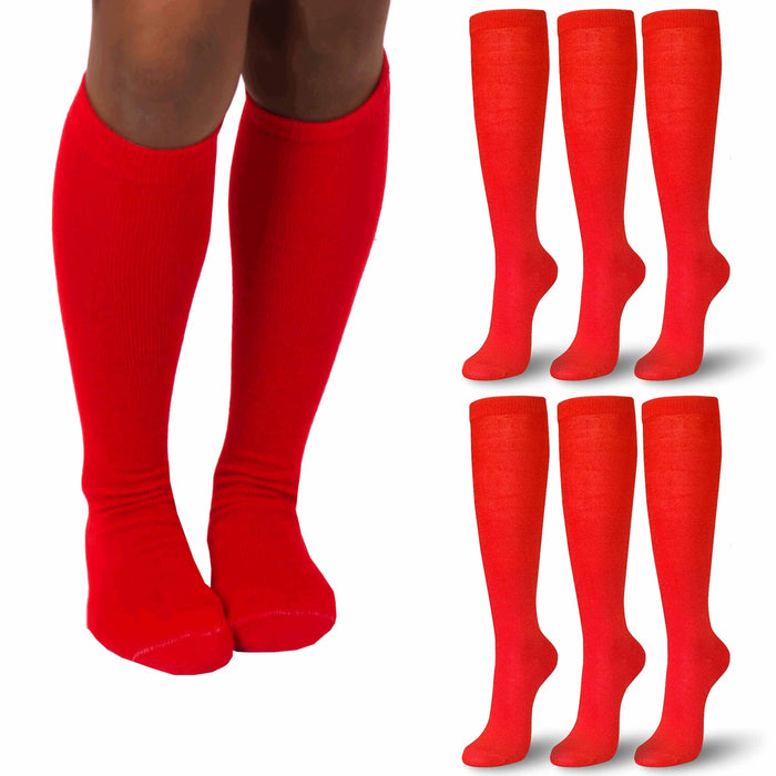 6 Pairs Women Girls Long Boot Socks Knee High Warm Stretchy Stocking Red 9-11 XL