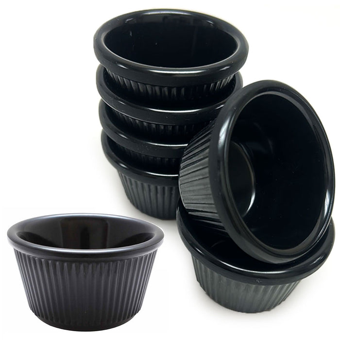 6 Mini Ramekins Black Melamine Condiment Bowl Souffle Dish Saucer Cups BPA Free