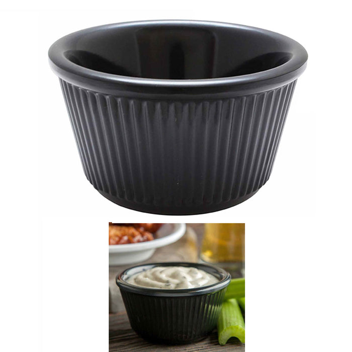 6 Mini Ramekins Black Melamine Condiment Bowl Souffle Dish Saucer Cups BPA Free