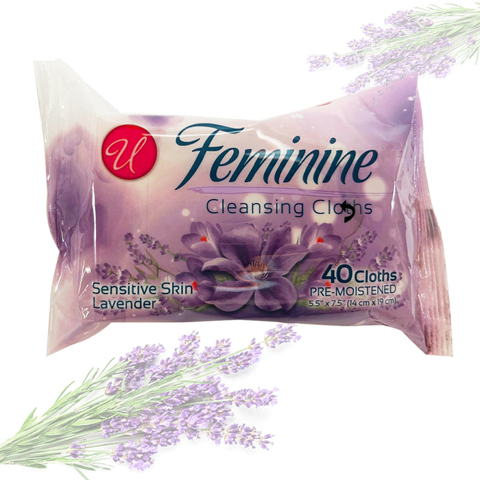 Sensitive Skin Gentle Feminine Wipes 40ct Lavender Cloths Alcohol & Paraben Free