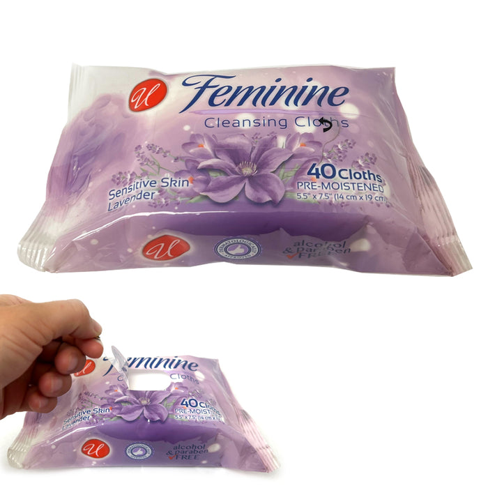 4 Pack Feminine Cleansing Wipes 40ct Lavender Sensitive Skin Hygiene Travel Size