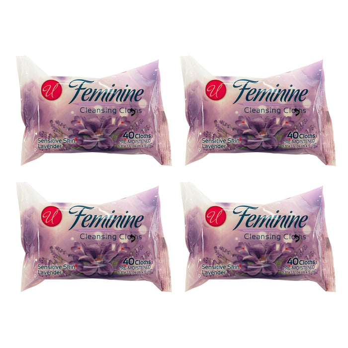 4 Pack Feminine Cleansing Wipes 40ct Lavender Sensitive Skin Hygiene Travel Size