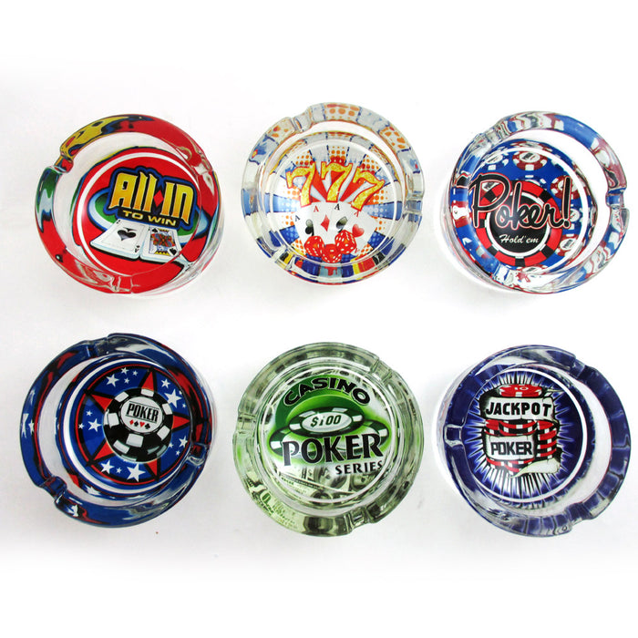 1 Pc Poker Glass Ashtray Ash Tray Jack Pot Cards Casino Vegas Design Cigarette