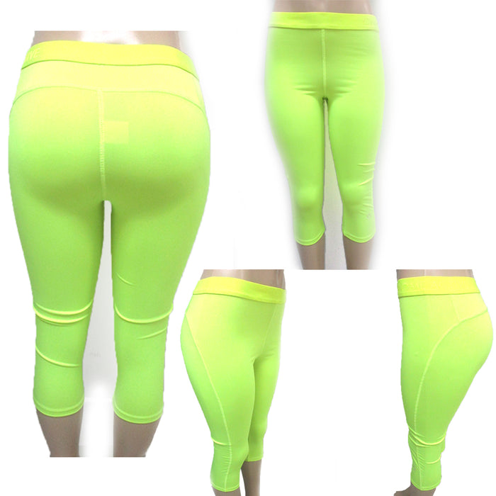 Women Leggings Pants Cropped Capri Running Yoga Sport High Waist Fitness Neon L