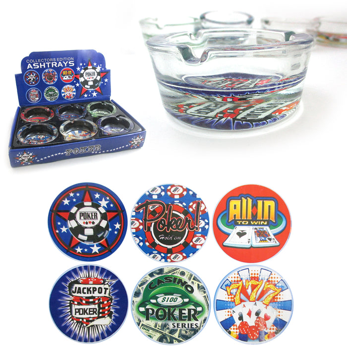 1 Pc Poker Glass Ashtray Ash Tray Jack Pot Cards Casino Vegas Design Cigarette