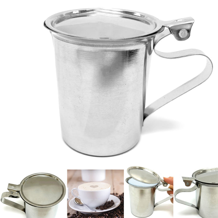 1 Stainless Steel Creamer Cover 10oz/296ml Silver Milk Frothing Pitcher Cup Lid