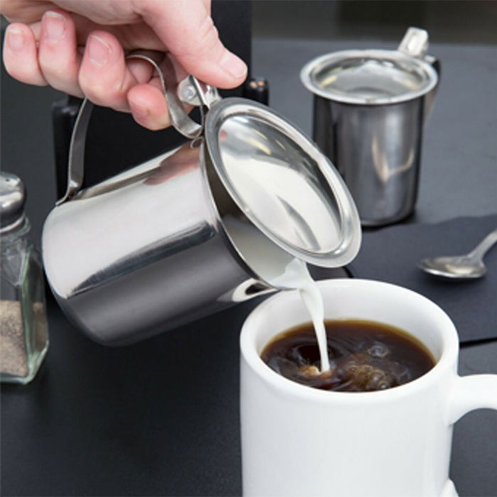 1 Coffee Creamer Server Stainless Steel Pitcher Lid Cover 10oz Milk Frothing Cup