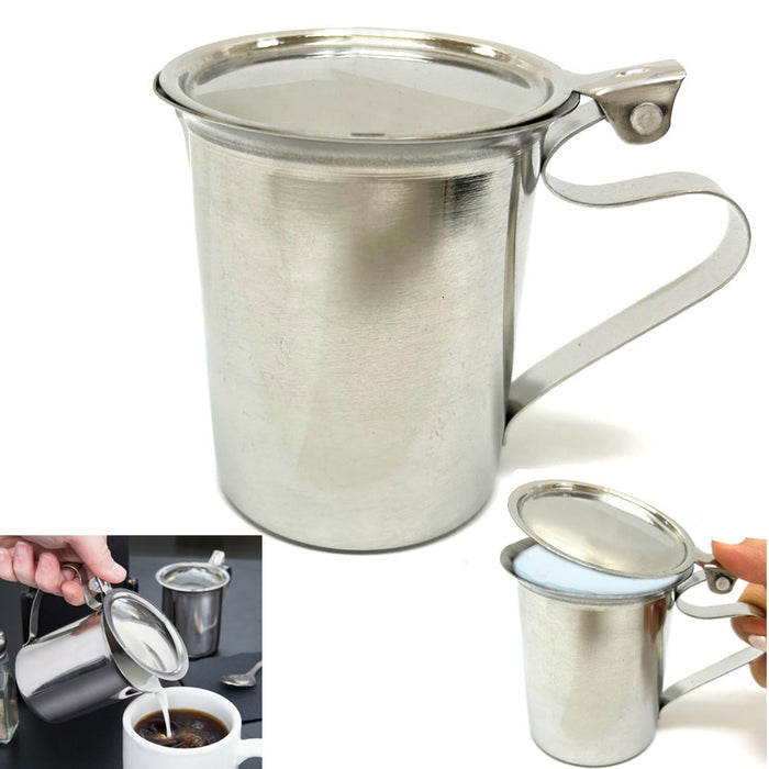 1 Coffee Creamer Server Stainless Steel Pitcher Lid Cover 10oz Milk Frothing Cup