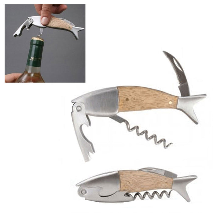 Fish Corkscrew Wine Opener Cork Screw Bottle Stainless Steel Waiters Kikkerland