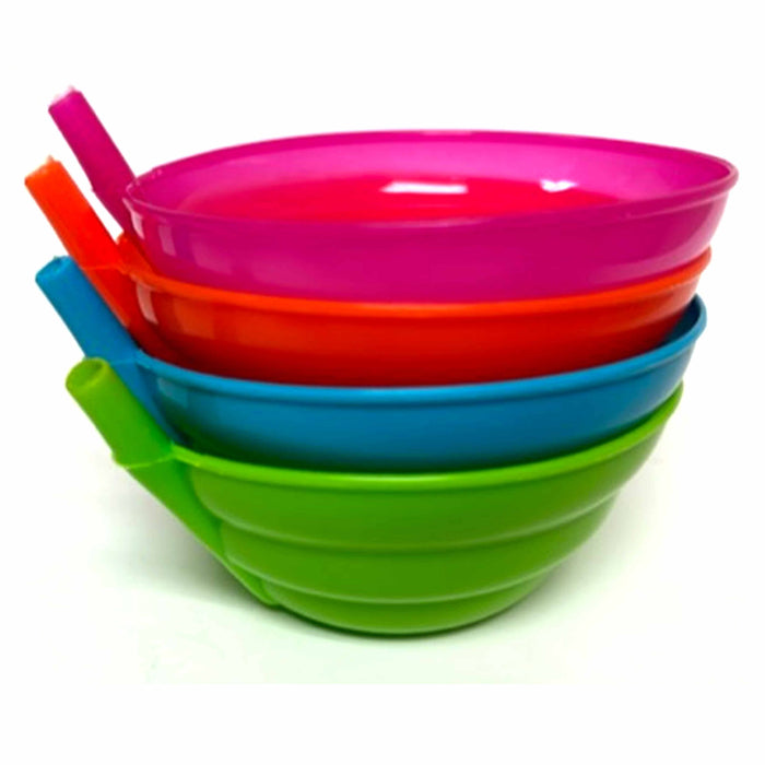 4 Cereal Bowl with Straws Kids BPA Free Plastic Toddler Built-in Straw Breakfast