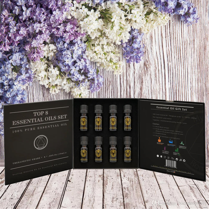 8 Pc Essential Oil Set Eucalyptus Scent Lavender Rosemary Tea Tree 0.33oz Aroma